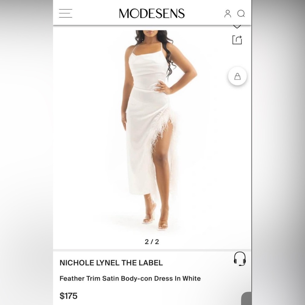 Nichole Lynel White Feather Trim Satin Dress